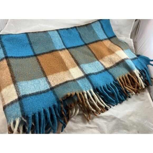 Paris Woolen Mills Windowpane Plaid Football Stadium Blanket Wool Blend USA 60s - Picture 2 of 6